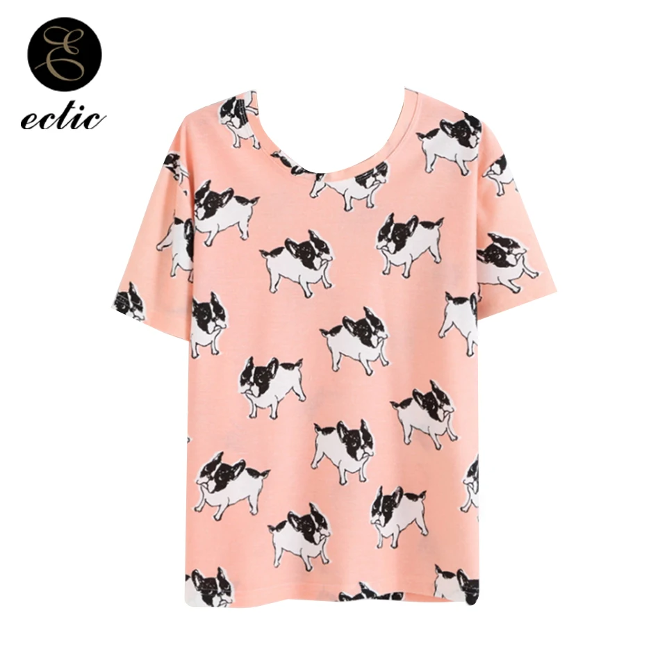 

Kawaii Debardeur Femme Fashion Dames T Shirt Women Moda Ulzzang Harajuku Tshirt Punk Pink T-Shirt French Bulldog Pastel Goth
