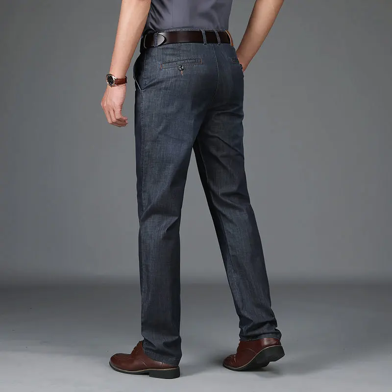 2019 ZDJP Лето Осень джинсы из тенсельной ткани для мужчин's повседневное бизнес прямой карандаш Жан Голубой цвет хлопок эластичный брендовая