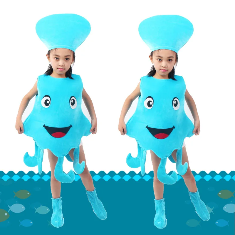 Детский костюм осьминога синий фиолетовый морское животное Осьминог комбинезон одежда для мальчиков и девочек Хэллоуин косплей одежда