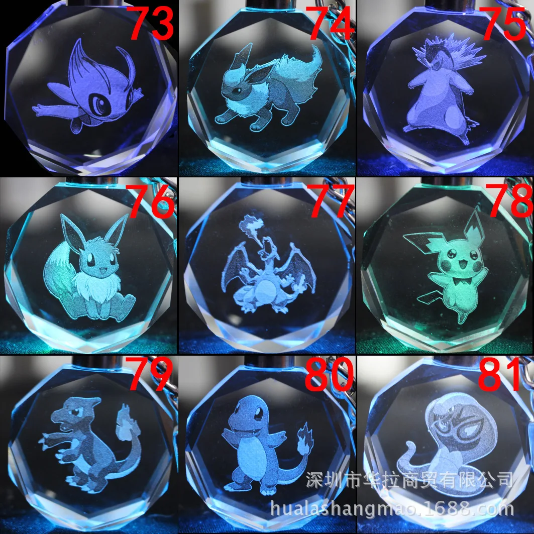 

Pocket Monster crystal keychain Ash Ketchum Pikachu cartoon Led flash brelok do kluczy Jewelry key Holder fashion Llavero toys