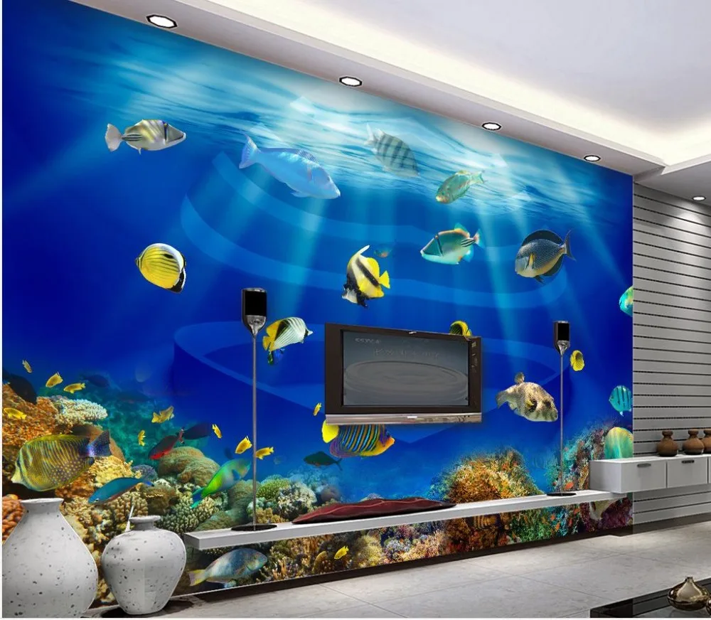 カスタム3d壁紙海洋世界ハートマグロ熱帯魚の背景壁フォト3d壁紙 Photo 3d Wallpaper 3d Wallpapercustom 3d Wallpaper Aliexpress