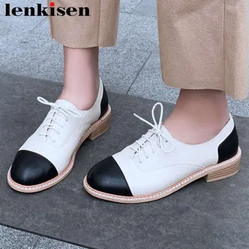 

2019 concise British style mixed colors genuine leather low heels handmade pumps lace up dating campus daily wear shoes L16