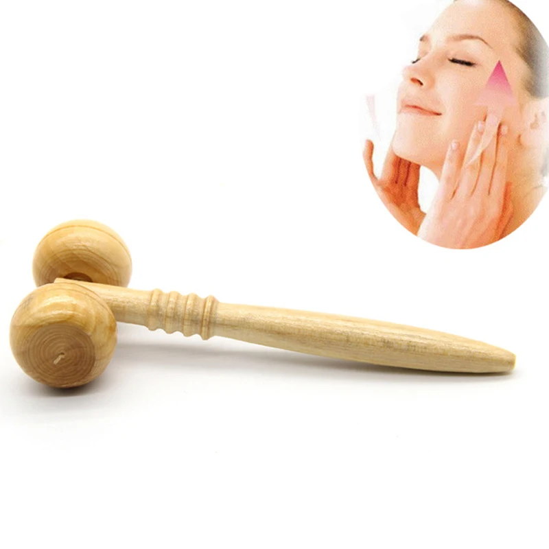 2Pcs Face slimmer massage muscle Roller Massage Hammer Wood Stick Foot Hand Arm Neck Back Relax Body Massage Acupoint Scrollball