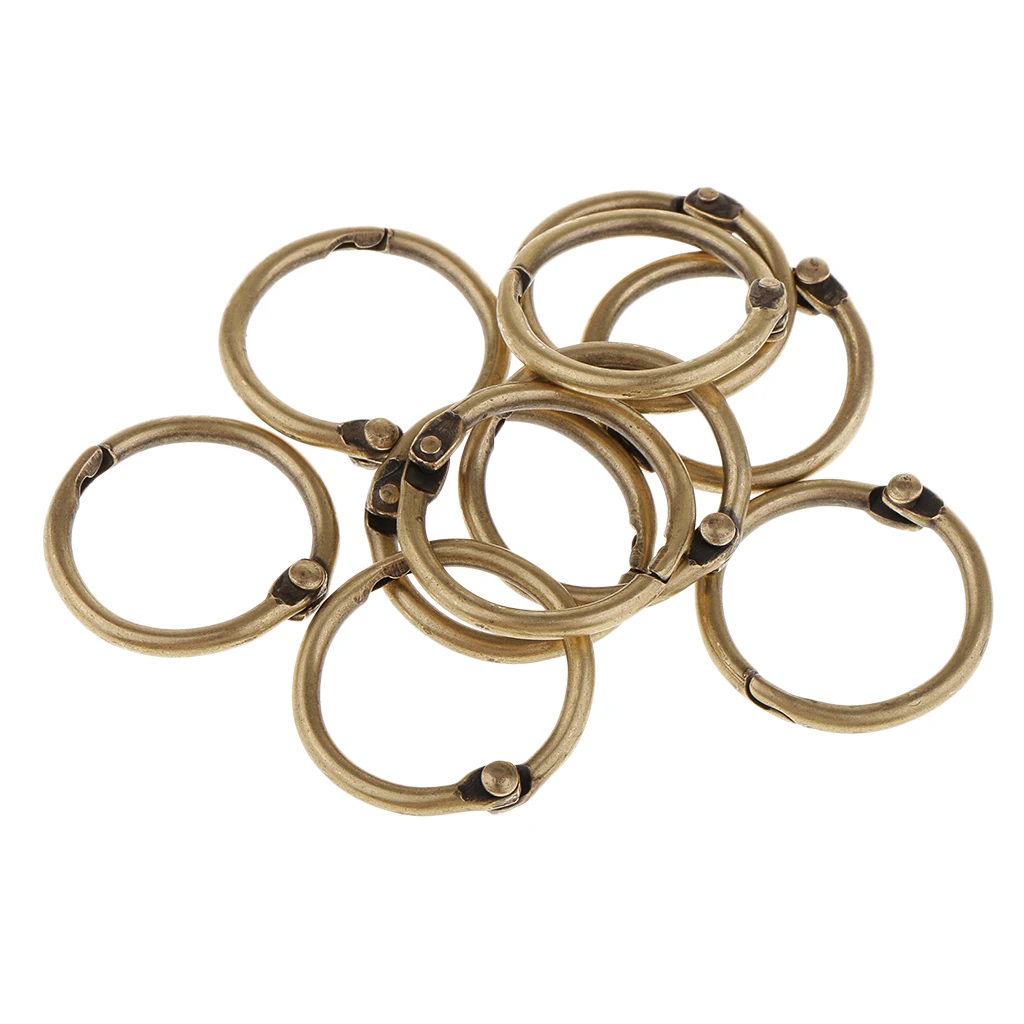Set of 10 Pieces Metal Paper Blinder Split Rings Golden Single Ring Loose Leaf DIY Travel Notebook, Photo Album and Scrapbooking