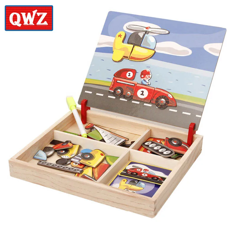 Деревянные детские развивающие игрушки QWZ набор для настольных игр мольберт