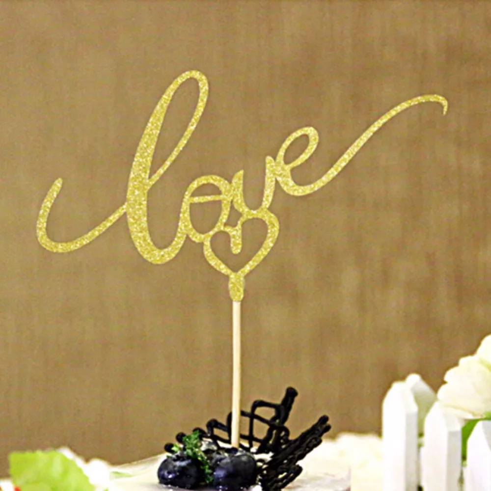 

1PCS Love Heart Cake Toppers Cupcake Wrappers Wedding Birthday Party Decorations Gold Sliver colors