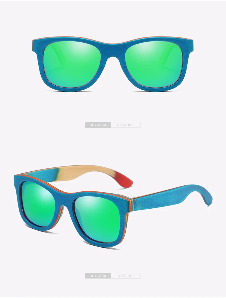 EZREAL скейтборд деревянные солнцезащитные очки синяя оправа с покрытием зеркальные бамбуковые солнцезащитные очки защита UV 400 линзы в деревянной коробке