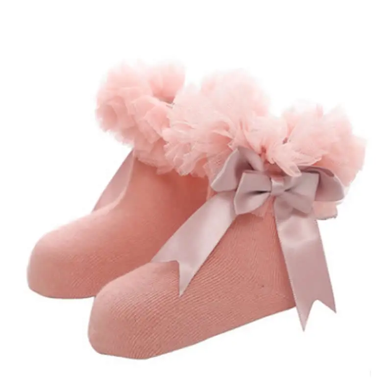 Кружевные носки с бантиком и лентой для девочек; красивые носки для девочек; балетная сцена; носки для девочек - Цвет: dark pink big lace
