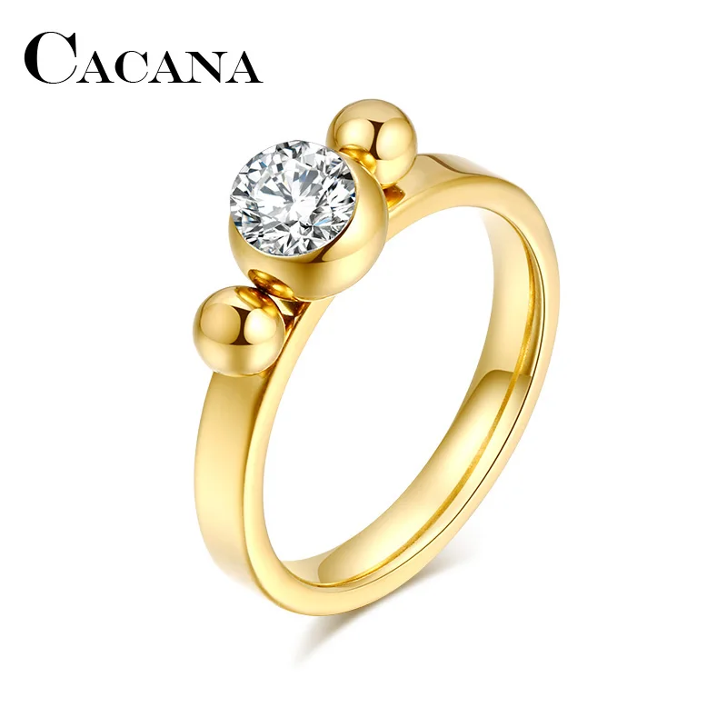 CACANA Stainless Steel Rings For Women Beautiful Double Ball One Zircon Engagement personalized custom Fashion Jewelry Rings