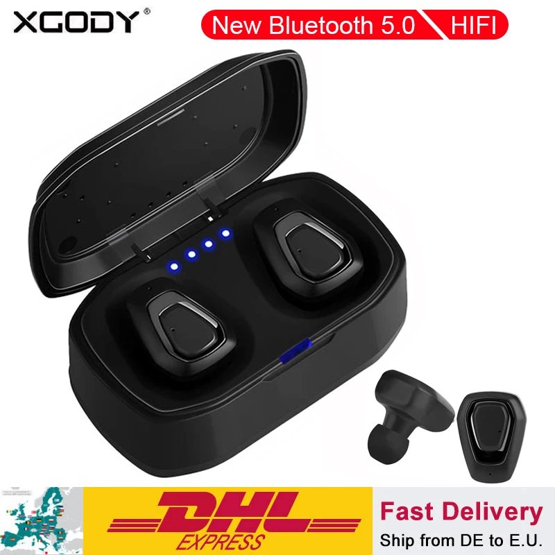 

XGODY TWS Wireless Earbuds Bluetooth Stereo Touch Control Hifi Handfree Sports Earphone with Mic for Phone With Charger Box