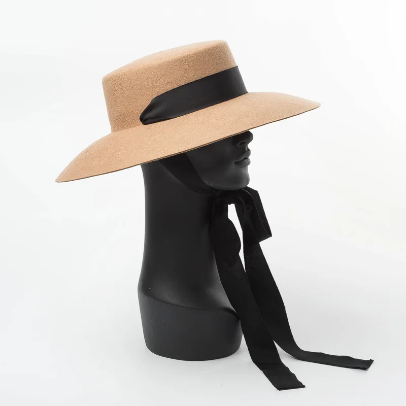 01810-HH8146 зима теплый% шерсть подиумная модель твердая Длинная лента Досуг Леди Шляпа Fedora женская теплая уличная шляпа