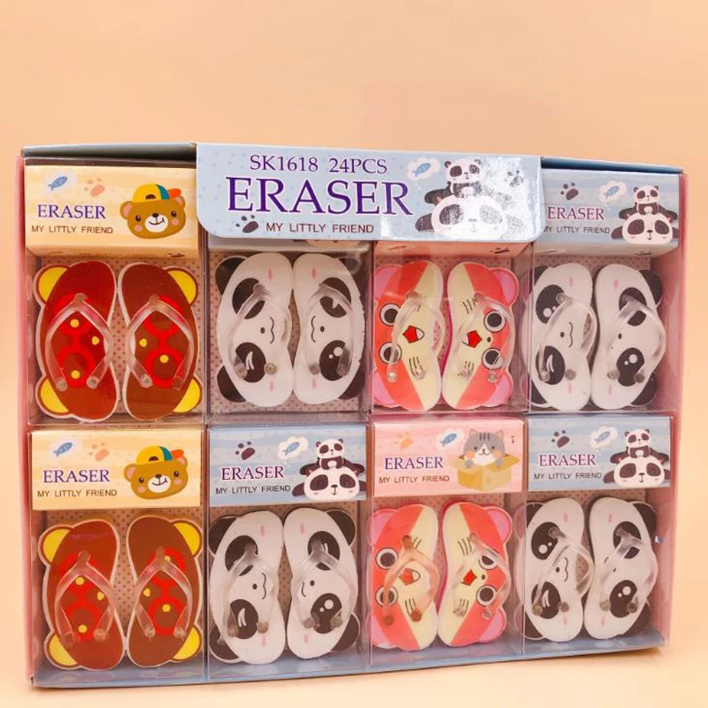 

3 Pairs Cartoon Mini Animals Panda Bear Cat Slippers Design Rubber Pencil Erasers Correction Eraser Student Korean Stationery