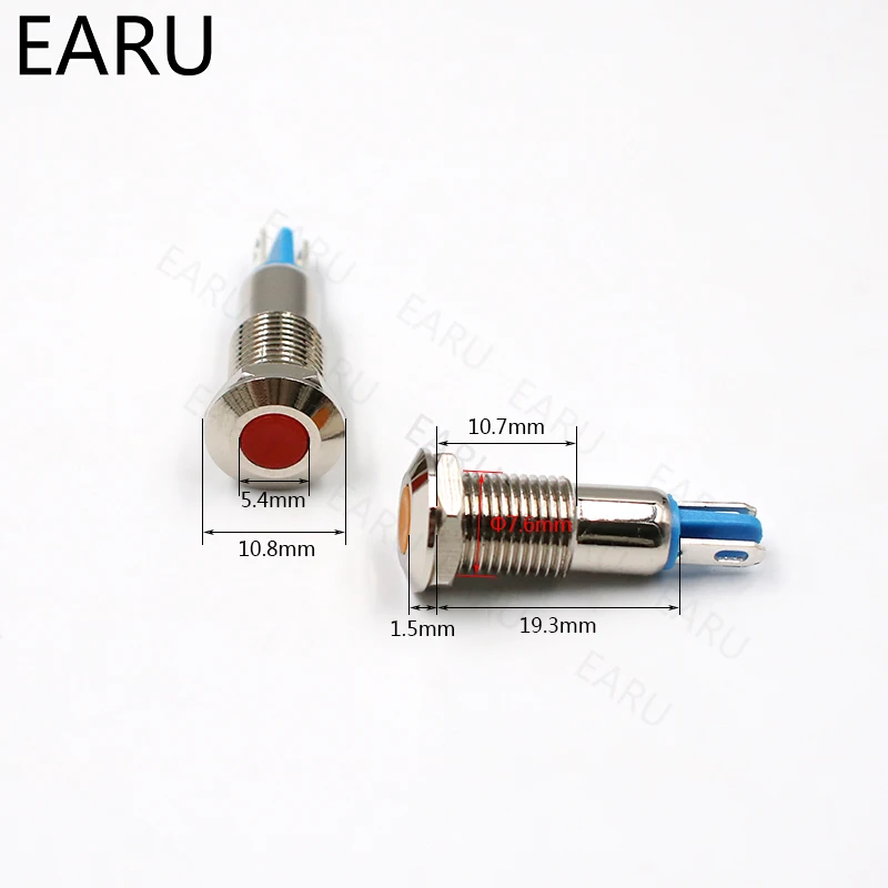 Металлический индикаторный светильник светодиодный 8 мм водонепроницаемый сигнальный светильник 5 в 6 в 9 в 12 В 24 в 110 В 220 В точечный вогнутый пилот Красный Синий Зеленый Желтый Горячая лампа