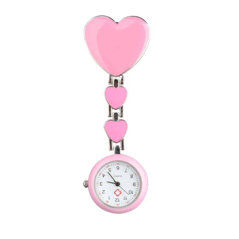 Shellhard Women Chic Heart Shape Cute Watch 7 Colors Pendant Clip-On Brooch Fob Pocket Analog Alloy Quartz Nurse Watches