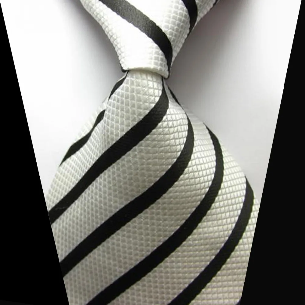 Striped Grain Men Tie White Black Classic Fashion Trend Silk Necktie