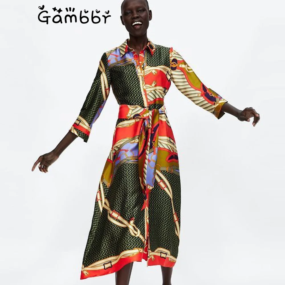 

2019 Traditional African Print Shirt Blouse Dress Fashion Women Silk Satin Midi Long Dress Elegant Bazin Dashiki Clothing Robes