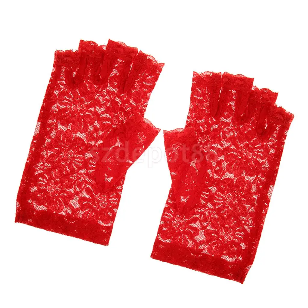 Wedding Bridal Lace Flower Half Finger Glove Party Accessories Gloves 