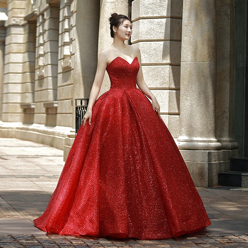  Stylish Unique Designer Princess Full Length Red Gown Dress For