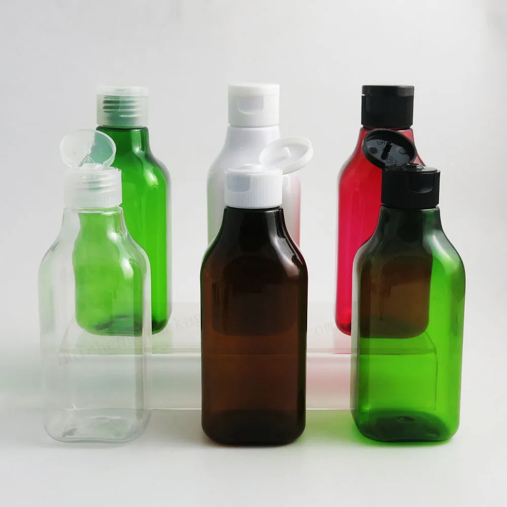 

200 x 200ml Big Refillable Inclined Shoulder PET Plastic Cream Bottles Hole Seal W/ Flip Top Cap Amber Blue Green Red Clear