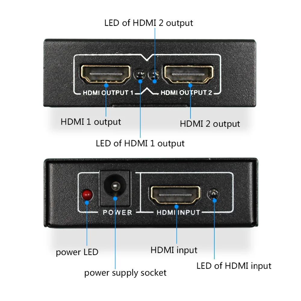 HDMI Splitter 1X2 HDMI 1 Input 2 Output Full HD1080p with Power Supply For Audio HDTV 1080P Vedio DVD