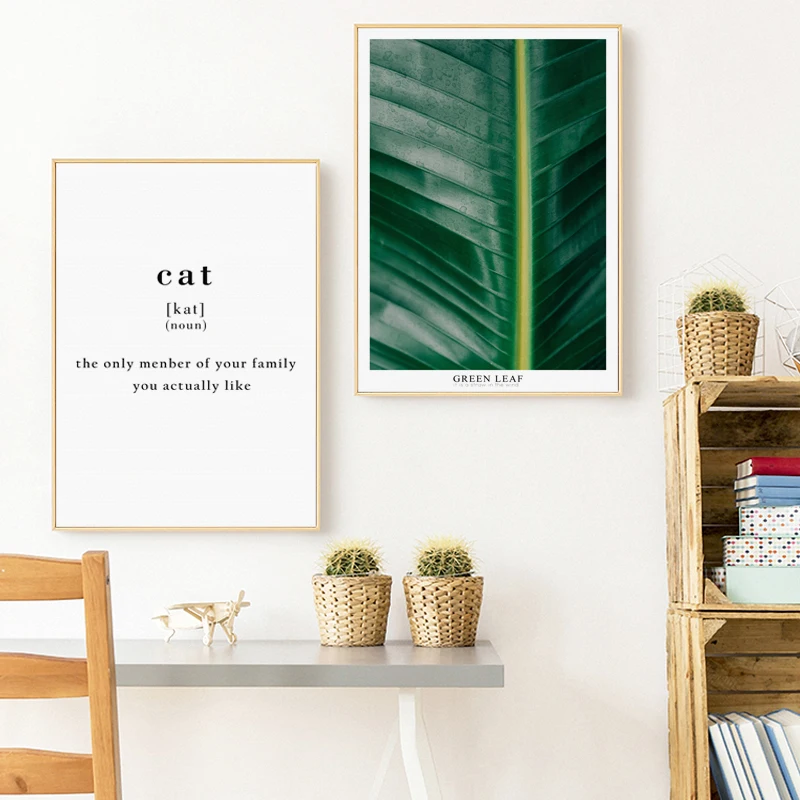 

Modern Nordic Tropical Green Plants Cat English Phrase Canvas Decorative Painting Print Art Picture Poster Wall Home Decor Mural