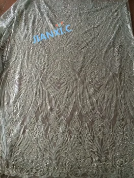 

shinning french net fabric with glued SH-71305 glitter in silver color