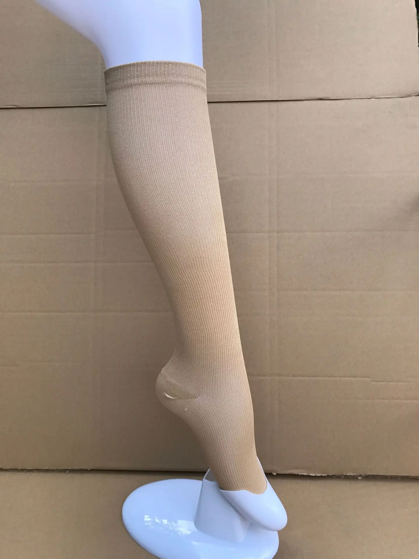 Новые женские Компрессионные носки на молнии, на молнии, для поддержки ног, до колена, Sox носок с открытыми пальцами, модные, с открытым носком, цвет черный, хаки - Цвет: Without Zipper A