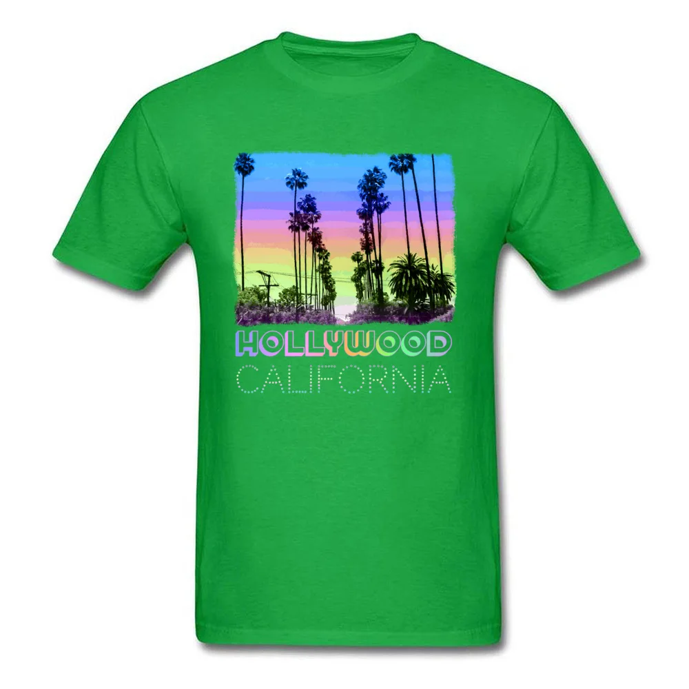 Printing Pure Cotton Tshirts for Men Short Sleeve Printed T Shirt Designer April FOOL DAY O-Neck T Shirt Design Hollywood California Palm Trees Fun Neon Retro Design green