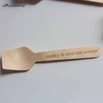 

100 Customized Cafe Disposable Flat Spoons Dessert House Supply Laser Engraving Wooden Scoops