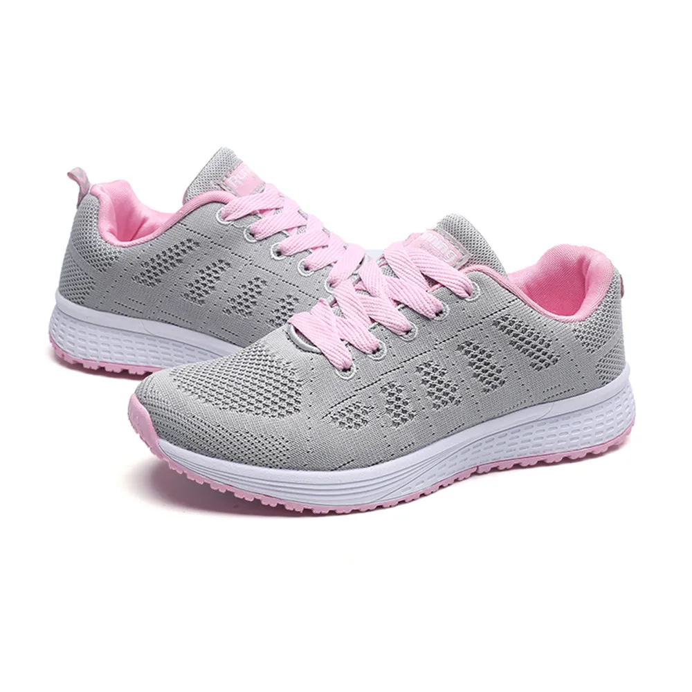 Sneakers Women Sport Shoes Lace-Up Beginner Rubber Fashion Mesh Round Cross Straps Flat Sneakers Running Shoes Casual Shoes