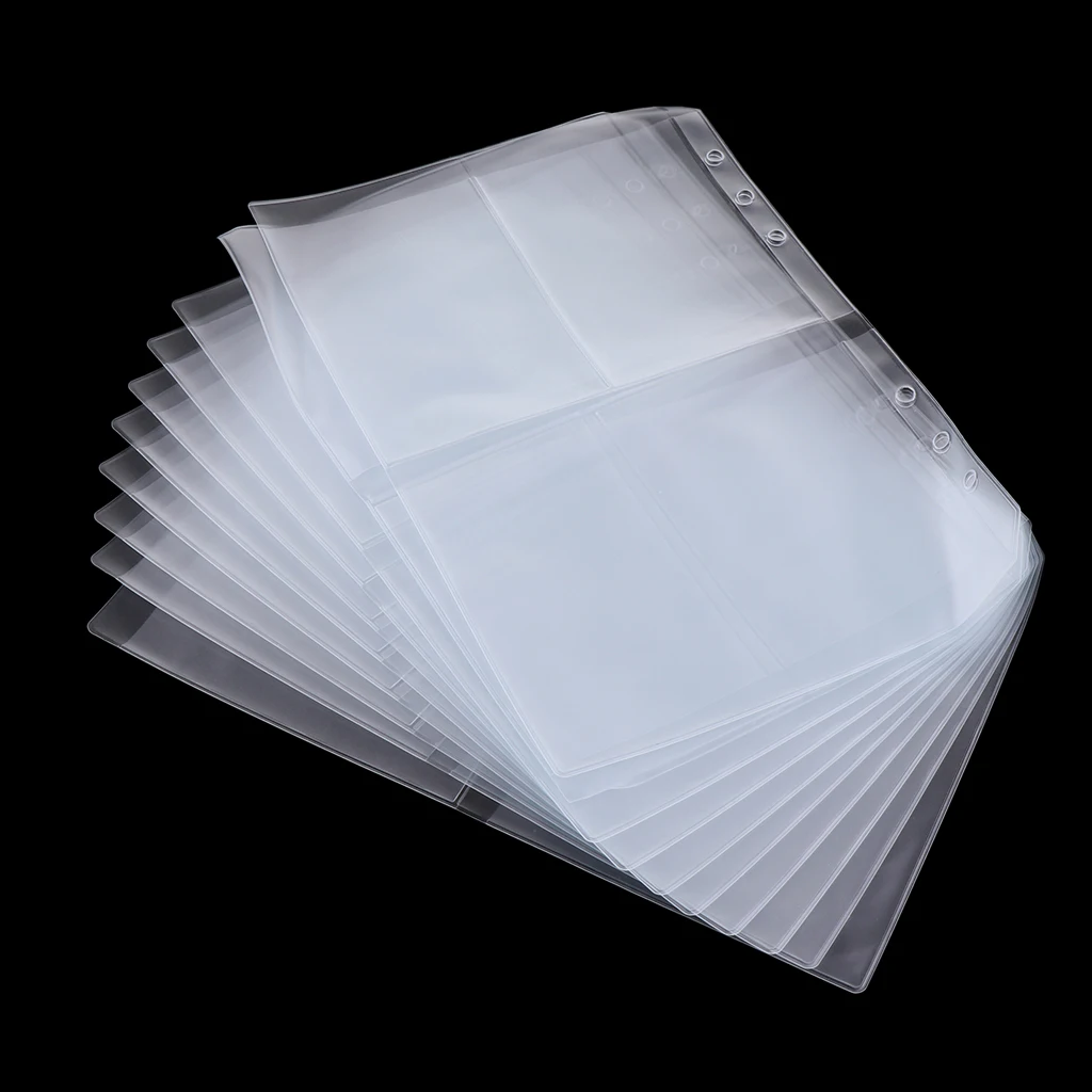 6-Ring Plastic Binder Pockets/Document Pouch/Name Card Credit Card Holder Bag, 10 Pcs Binder Planner Notebook Refills Pockets