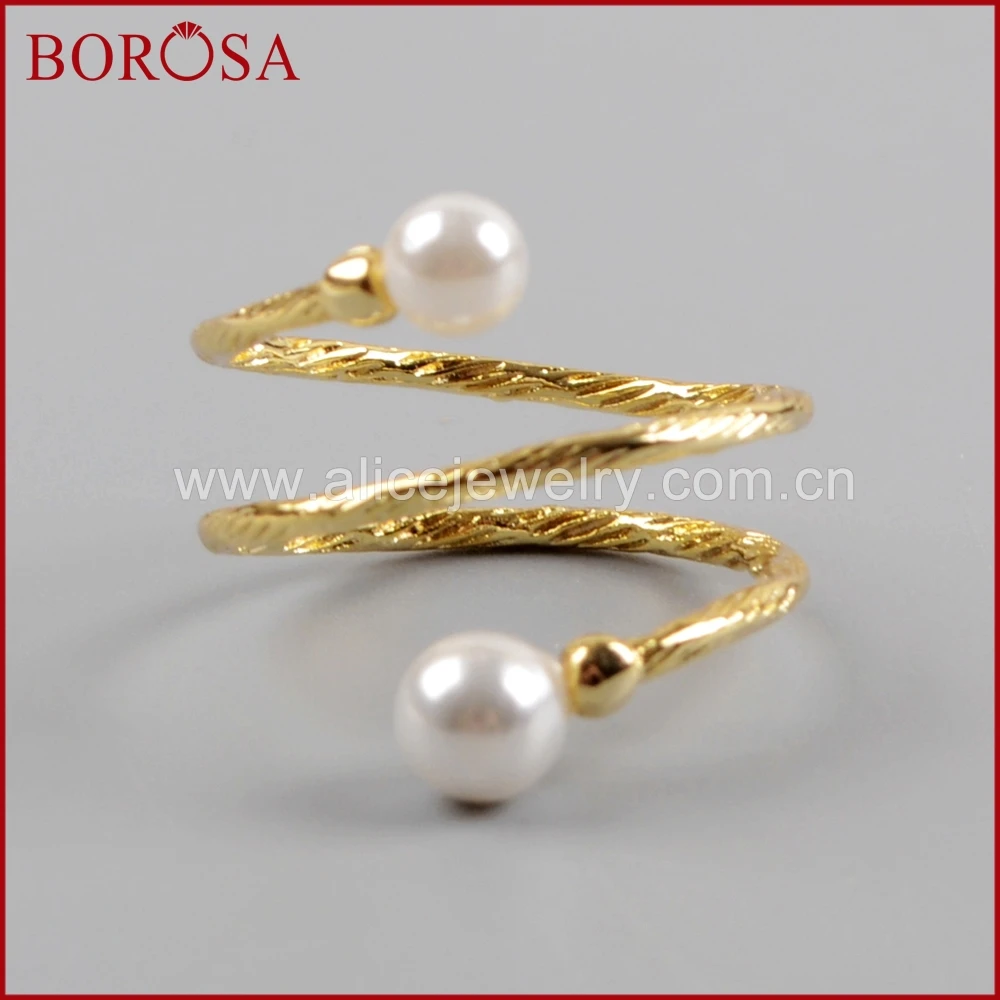 

BOROSA 10/15PCS Gold Electroplated Natural Pearl Triple-layer Wire Wrap Rings Freshwater Pearl Adjustable Ring Jewelry WX1024