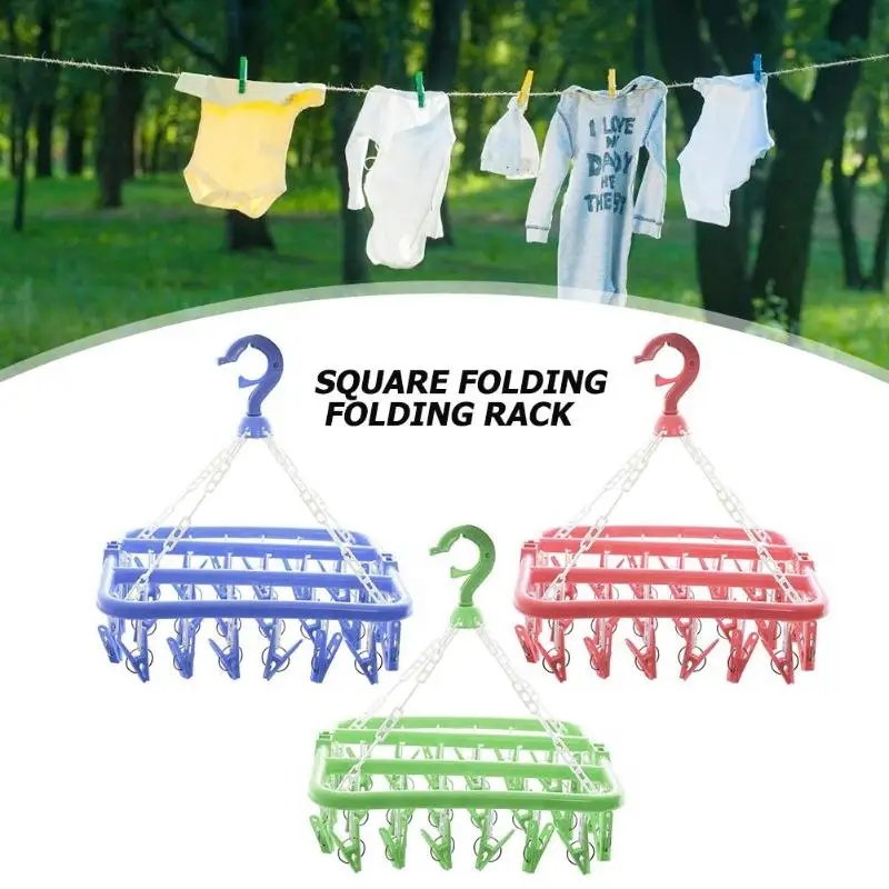 

32 Clips Folding Socks Cloth Hanger Rack Clothespin Clothes Drying Rack Multifunction Clothespin Rack Wardrobe Storage Hooks