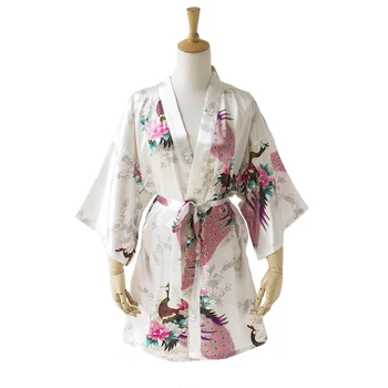 Summer White Lady Faux Silk Kimono Bath Gown Sexy Mini Bridesmaid Wedding Robe Lounge Home Dress Size S M L XL XXL XXXL A137 женский халат laogudai dropshipping s m l xl xxl xxxl s0004