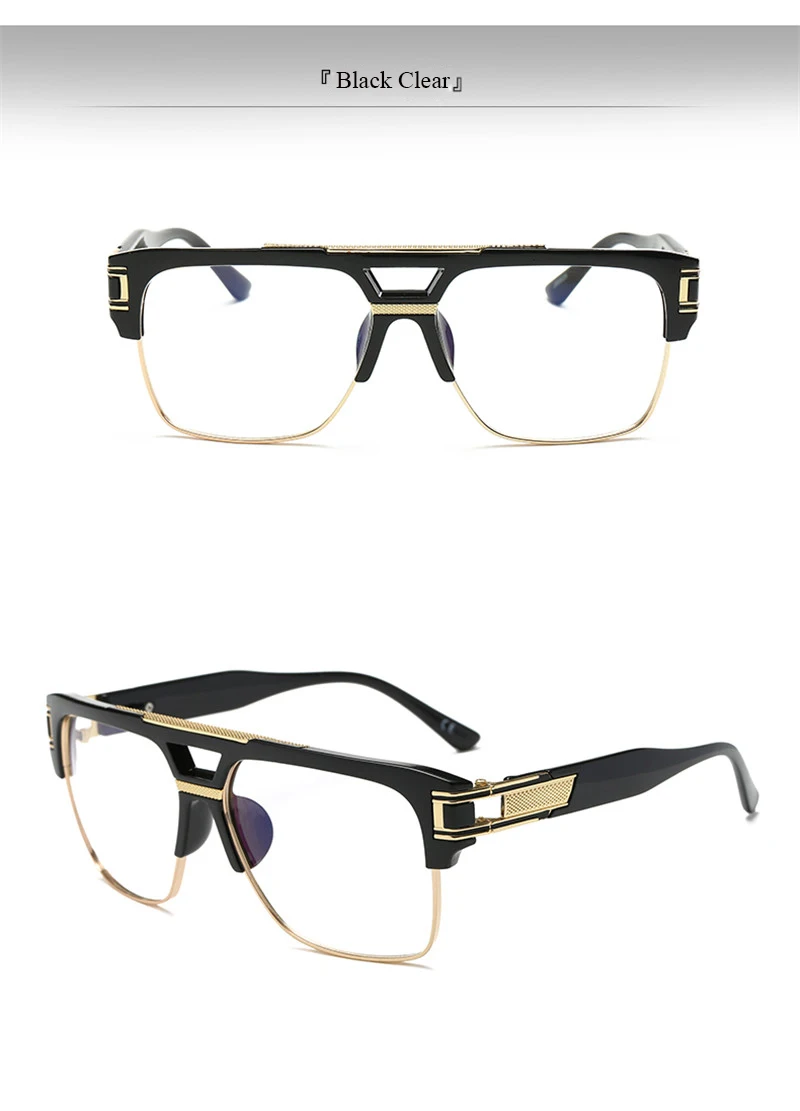 Брендовые дизайнерские солнцезащитные очки больших размеров, женские очки с прозрачными линзами, очки для близорукости, очки с плоским верхом, зеркальные солнцезащитные очки, мужские квадратные очки - Цвет линз: black clear