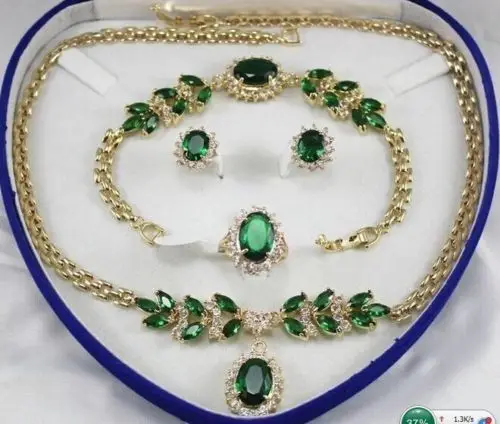 

natural green zircon necklace 18 "bracelet 7.5" Earring Ring ^^^@^18K GP style Fine jewe Noble Natural jade