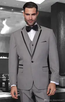 

Latest Coat Pant Design Gray and Black Custom Wedding Suits for Men Italian Blazer Formal Slim Fit Tuxedo 3 Piece Vestido F