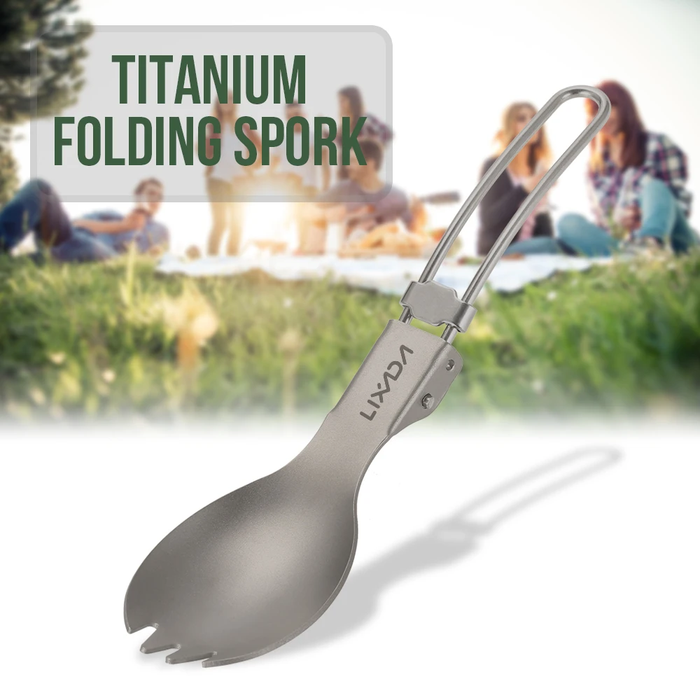 

Lixada Folding Titanium Spoon Fork Lightweight Outdoor Titanium Tableware Dinner Spork Flatware Camping Cookware Travel Picnic