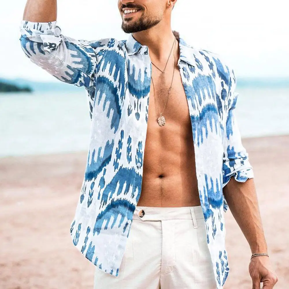 

Men's Autumn Fashion Loose Casual Daily Lapel Print Long Sleeve Shirt Top Blouse breath Men's Slim Fit Stylish Simple solid