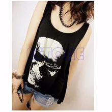 2016 newest 1 PC Gothic Skull Backless T Shirt Tank Vnewest Punk Rock Summer Singlet Tassel-J117