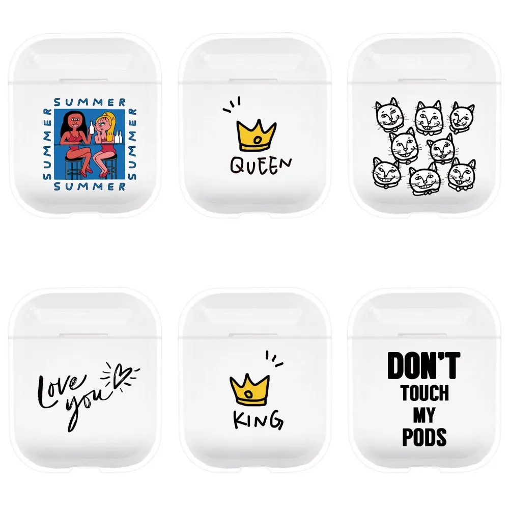 

For Apple iPhone Airpods Headphone Charging Bluetooth Wireless Earphone Cover Case Funny Couple's transparent Protective Bag