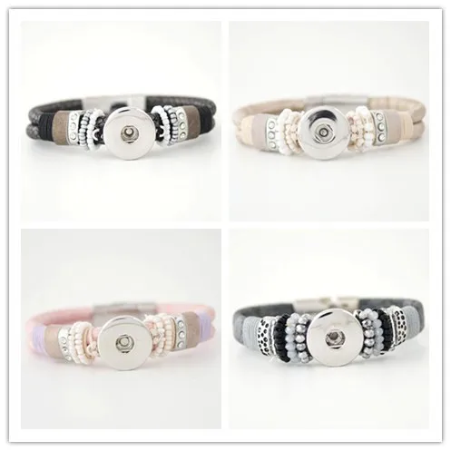 

Hot wholesale Interchangeable Jewelry New PU Leather Charm Bracelets&Bangles Fit 18mm Snap Buttons Free Shipping KC0001-BE