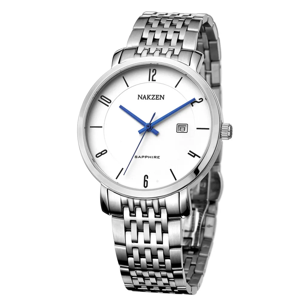 NAKZEN Роскошные Брендовые мужские кварцевые часы, мужские водонепроницаемые сапфировые часы, мужские деловые классические часы, часы relogio masculino - Цвет: white