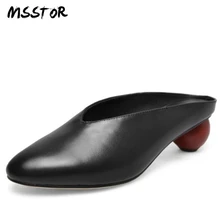 MSSTOR Strange Style Slippers Women Plus Size 33-43 Round Toe Genuine Leather Outside Retro Mules Shoes Women Fashion High Heels MSSTOR Strange Style Slippers Women Plus Size 33-43 Round Toe Genuine Leather Outside Retro Mules Shoes Women Fashion High Heels