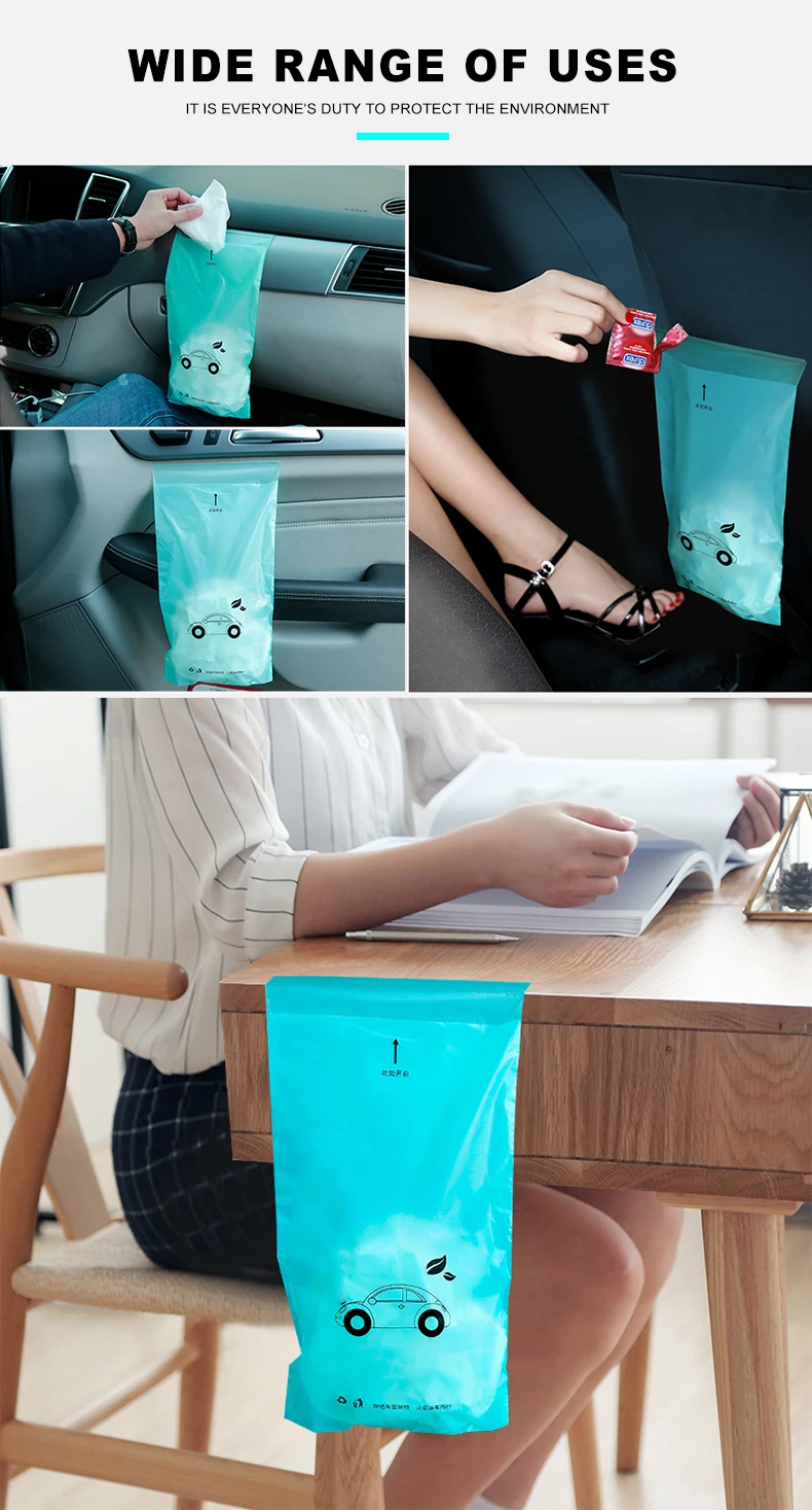 

5pc Disposable Trash Bag Self-Adhesive Car Biodegradable Rubbish Holder Garbage Storage Bag for Auto Vehicle Office Home Kitchen