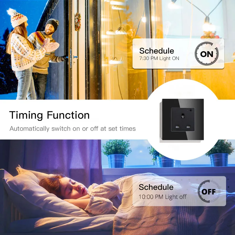 UK WiFi Smart Wall Socket 13A Outlet Glass Panel,Smart Life/Tuya APP Remote Control,Works with Amazon Echo Alexa Google Home