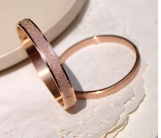 

HFYK beautiful fashion rose gold color matte bangles for women men stainless steel lovers' bracelets pulseiras feminina pulseras