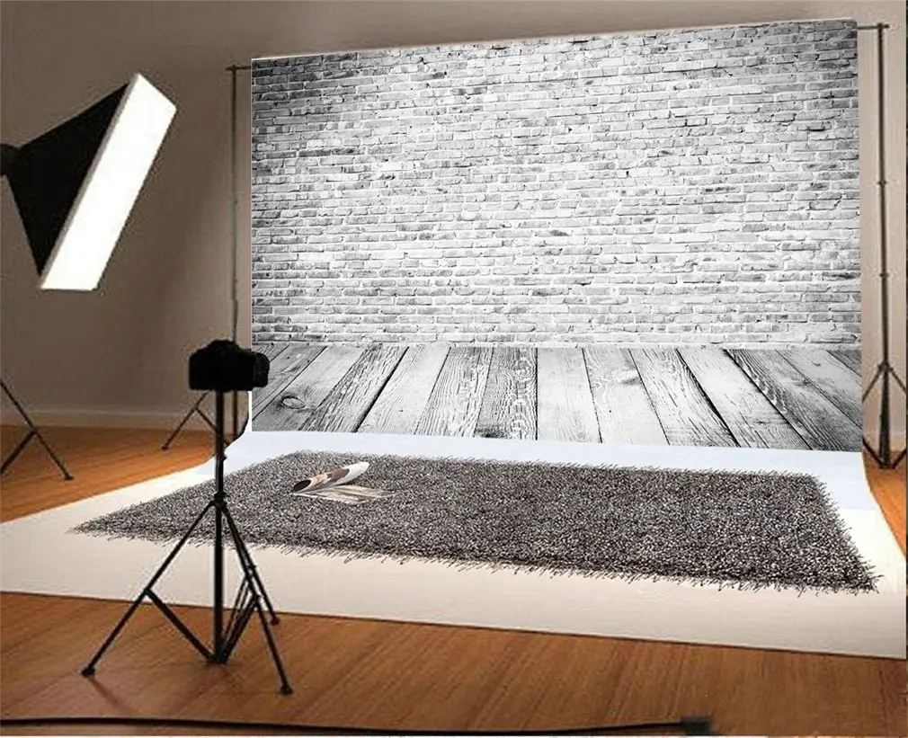 

Photography Backdrop Shabby Chic Brick Wall Stripes Wooden Floor Photo Background Party