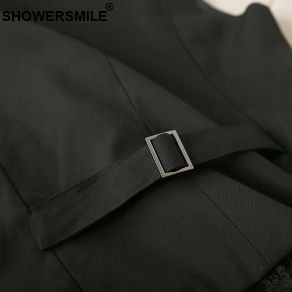 SHOWERSMILE Womens Black Vests Solid Plus Size Gilet Cotton Ladies Fashion Lace OL Elegant Plain Spring Autumn Female Waistcoat