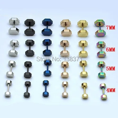 

Screw Back (pierced) 4 5 6 7 8MM width Hexagon 6 colors titanium steel No Fade Men Stud Earrings